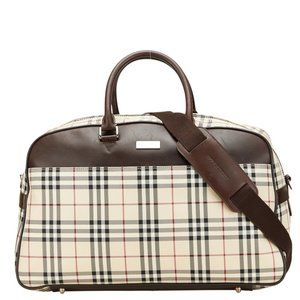 Burberry Nova Check Boston Bag/Shoulder Bag, 2-Way, Beige/Brown Canvas/Leathe...